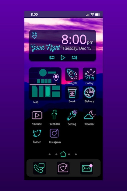 Bezpłatny wektor interfejs ekranu głównego neon