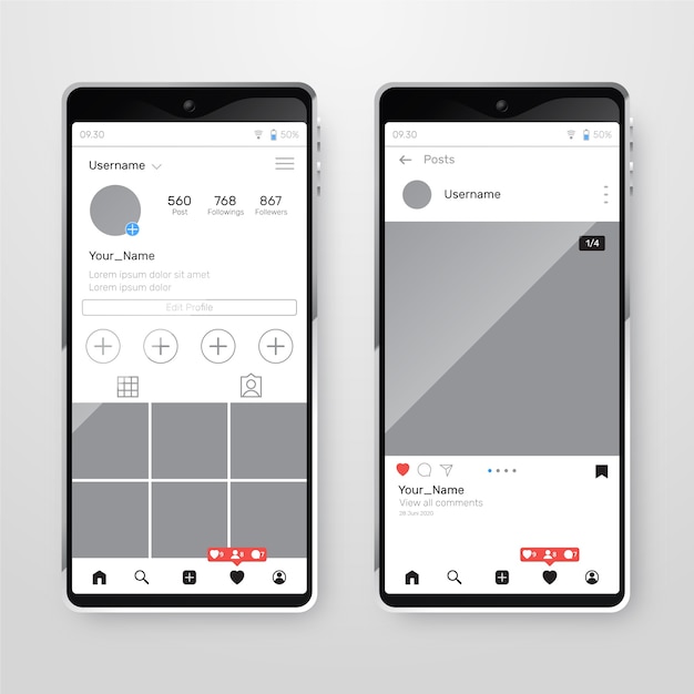 Bezpłatny wektor interfejs profilu instagram z telefonem komórkowym