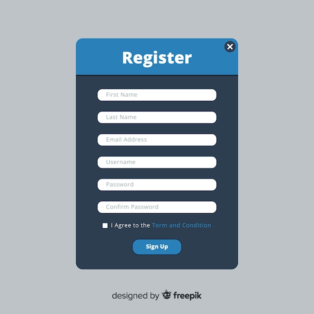 Bezpłatny wektor internetowy interfejs rejestracji