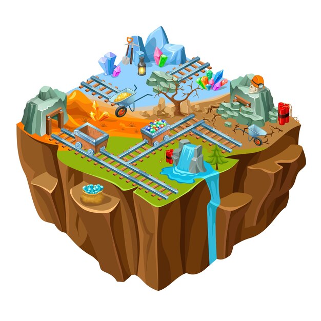 Bezpłatny wektor isometric mining game island