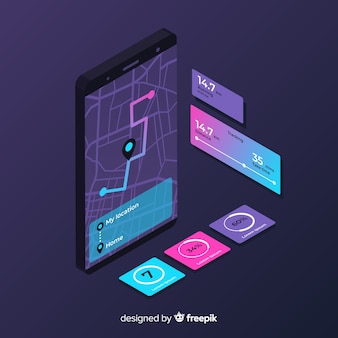 Isometric running infographic app mobilny