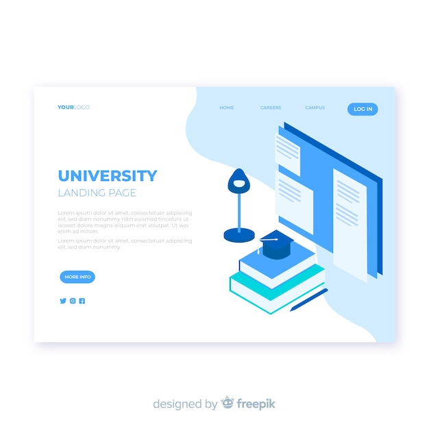 Bezpłatny wektor isometric university landing page