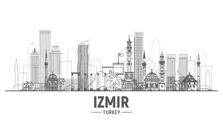 Bezpłatny plik Wektor izmir turcja wyznacza panoramę miasta udar ilustracja wektorowa koncepcja podróży biznesowych i turystyki z nowoczesnymi budynkami obraz na baner lub stronę internetową