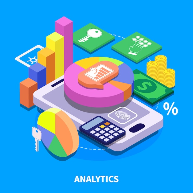 Bezpłatny wektor izometryczna ilustracja analytics