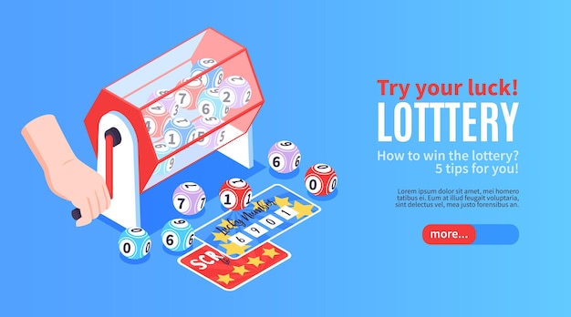 Bezpłatny wektor izometryczna loteria fortuny wygrywa poziomy baner z obrazami losów losowania piłek i edytowalnym tekstem