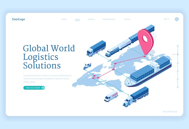 Izometryczna Strona Docelowa Globalnych Rozwiązań Logistycznych