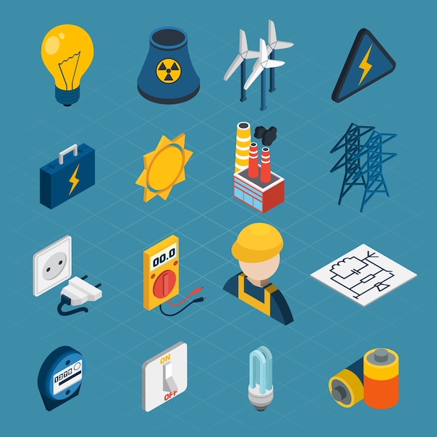 Izometryczne ikony energii elektrycznej