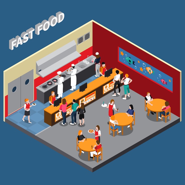 Bezpłatny wektor izometryczne ilustracja fast food restaurant