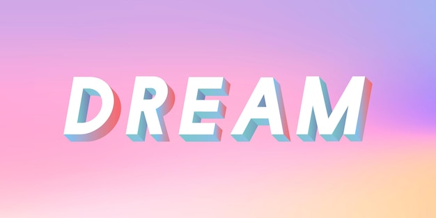 Izometryczne słowo typografia Dream na pastelowym tle gradientowym wektorze