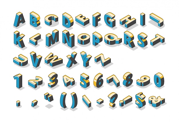 Bezpłatny wektor izometryczny alfabet, cyfry i znaki interpunkcyjne