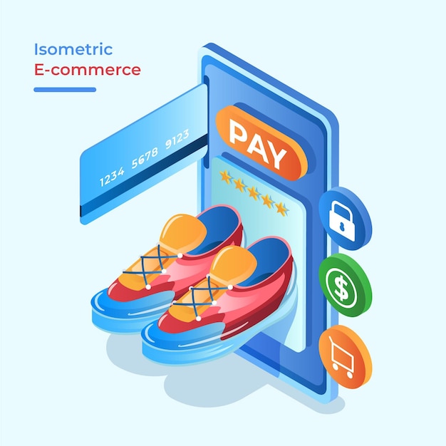 Bezpłatny wektor izometryczny e-commerce koncepcja zakupu butów