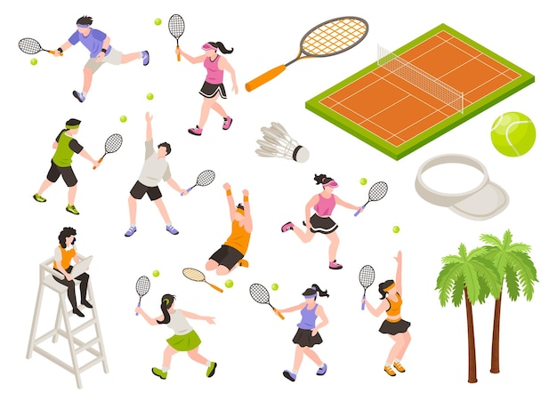 Izometryczny zestaw ikon do badmintona