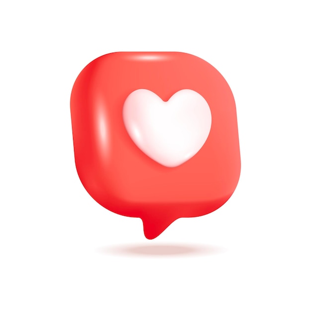 Bezpłatny wektor jak ikona ilustracja wektorowa 3d. symbol serca w czerwonej bańce dla mediów społecznościowych lub aplikacji w stylu kreskówka na białym tle. komunikacja online, koncepcja marketingu cyfrowego