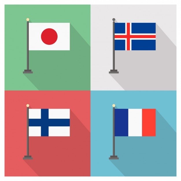 Bezpłatny wektor japonia i islandia finlandia francja flagi