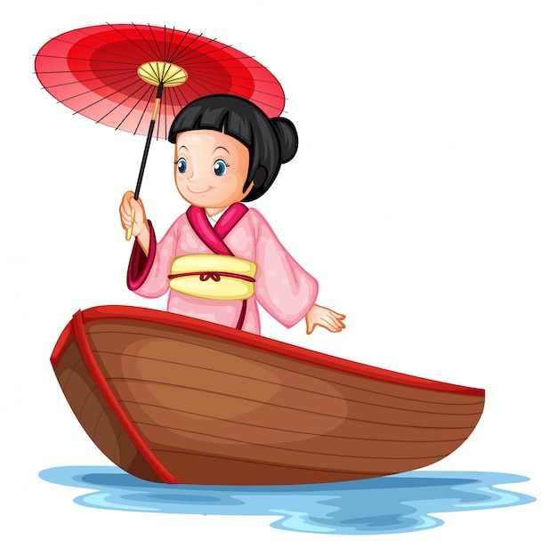 Japońska Dziewczyna Na Drewnianej łodzi