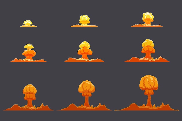 Bezpłatny wektor jasny zestaw animacji płaskiej eksplozji
