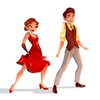 Jazzowi tancerze ilustracyjni mężczyzna i kobiety charaktery tanczy na kabarecie