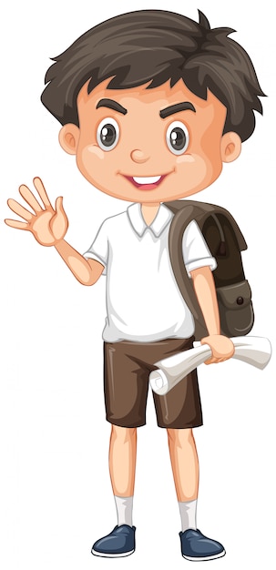 Bezpłatny wektor jeden szczęśliwy chłopiec z brązowym plecakiem