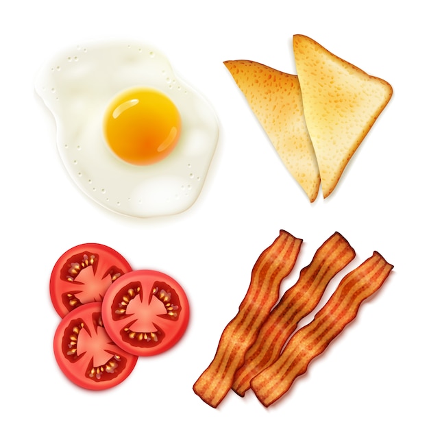 Bezpłatny wektor jedzenie na śniadanie 4 ikony widok z góry