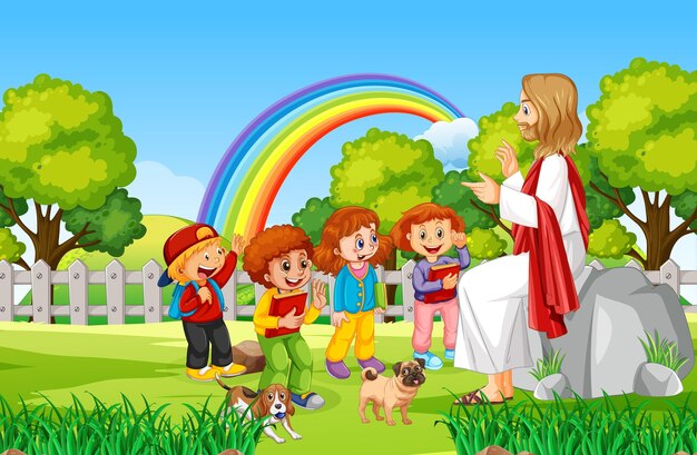 Jezus i dzieci w parku