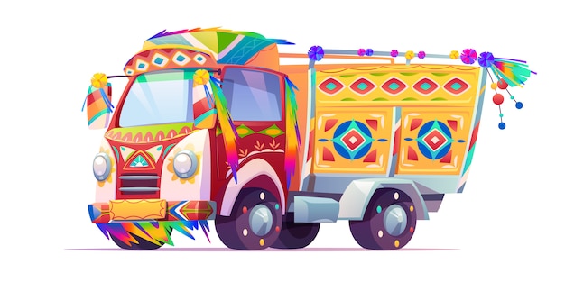 Bezpłatny wektor jingle truck, ozdobny transport indyjski lub pakistański