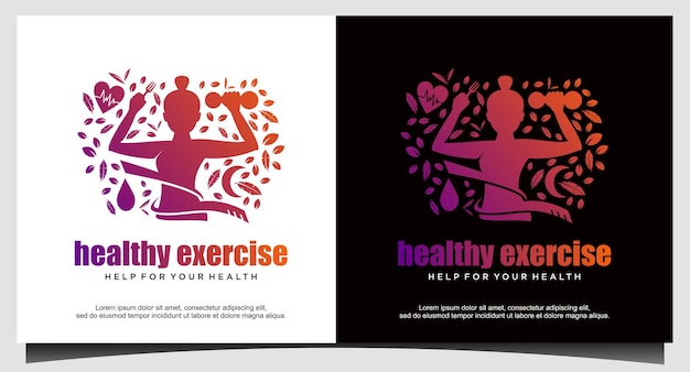Joga dla kobiet lub siłownia dla zdrowego projektowania logo