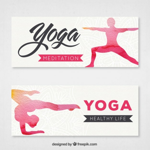 Bezpłatny wektor joga transparenty z różowych sylwetki