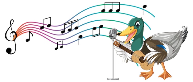 Bezpłatny wektor kaczka gra na gitarze ukulele z nutą