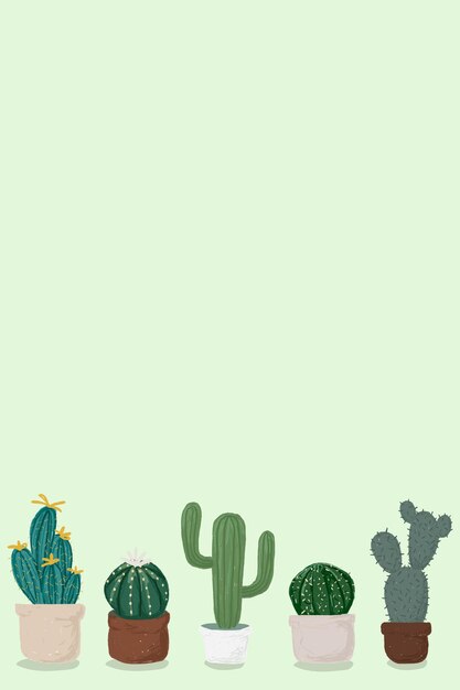 Kaktus garnek zielone tło wektor ładny ręcznie rysowane stylu