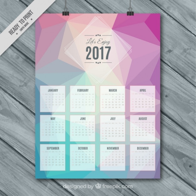 Bezpłatny wektor kalendarz 2017 szablon z wielokątnych kształtach