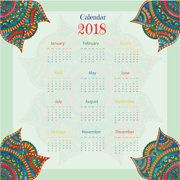 Bezpłatny wektor kalendarz 2018 boho stylu