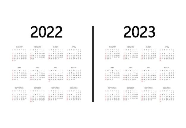 Kalendarz 2022 2023 rok tydzień zaczyna się w niedzielę szablon rocznego organizatora makieta kalendarza