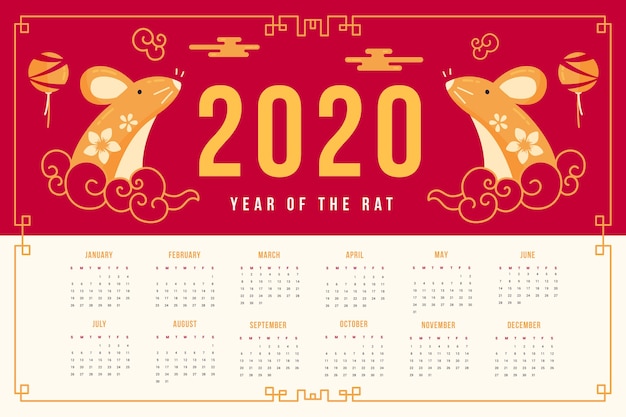 Kalendarz Chiński Nowy Rok W Płaskiej Konstrukcji
