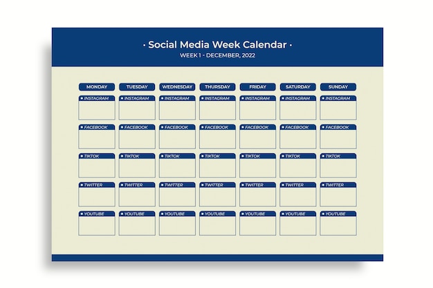 Bezpłatny wektor kalendarz treści w mediach społecznościowych na tydzień duotone