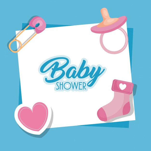karta baby shower z zestaw ikon