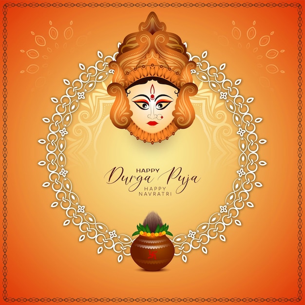 Bezpłatny wektor karta festiwalu durga puja i happy navratri z wektorem projektu twarzy bogini durga