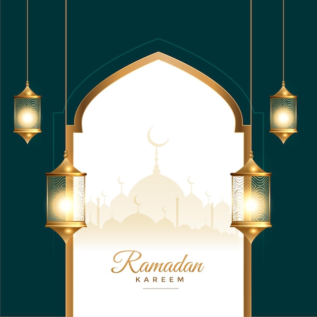 Bezpłatny wektor karta festiwalu ramadan kareem z dekoracją latarni
