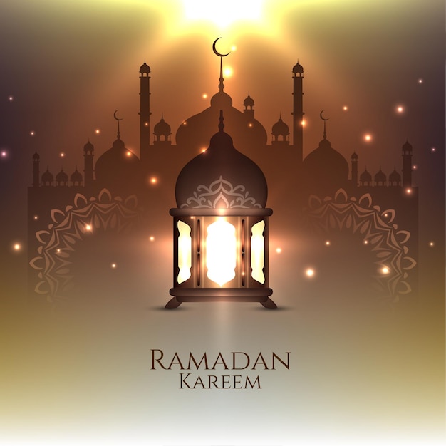 Karta festiwalu Ramadan Kareem ze świecącą latarnią