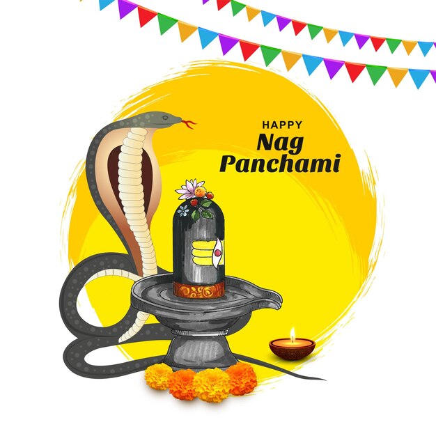 Karta Nag panchami na tle uroczystości indyjskiego festiwalu