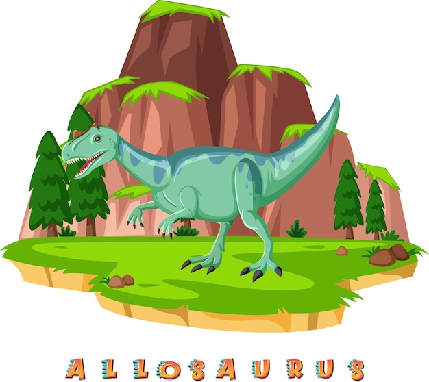 Bezpłatny wektor karta słowna dinozaura dla allozaura