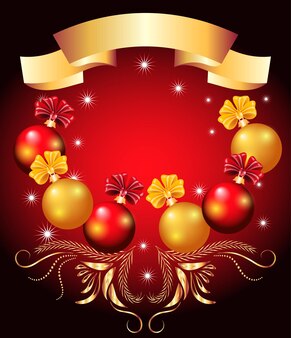 Kartka świąteczna z czerwonymi i żółtymi kulkami