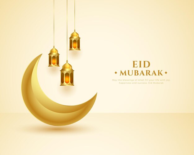 Bezpłatny wektor kartka życzeń eid mubarak z półksiężycem i latarnią