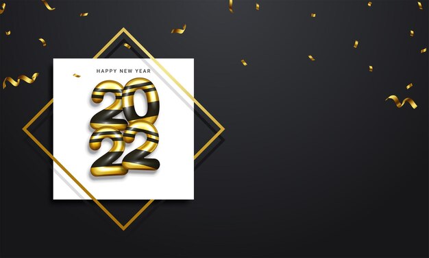 Kartkę z życzeniami Szczęśliwego Nowego Roku 2022 w kolorze złotym i czarnym
