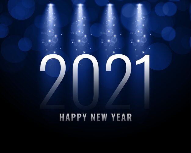 Kartkę z życzeniami szczęśliwego nowego roku z metalowymi numerami 2021, błyskami i światłami