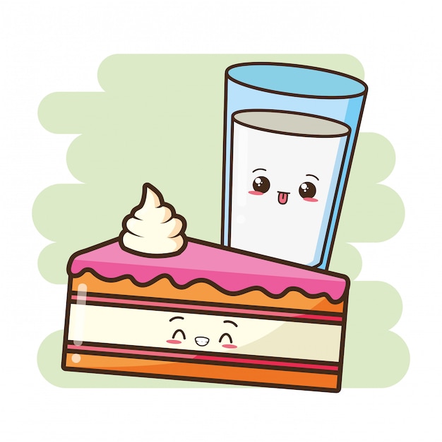 Kawaii Fast Foody Słodkie Ciasto I Słodkie Mleko Ilustracja