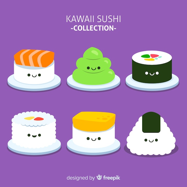 Bezpłatny wektor kawaii opakowanie sztuk sushi