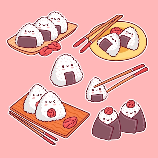 Bezpłatny wektor kawaii pyszne japońskie onigiri umeboshi