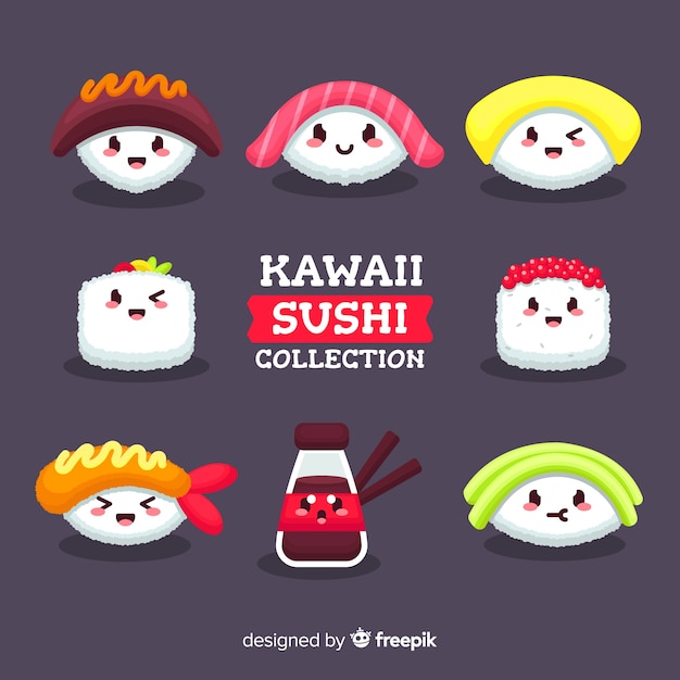 Bezpłatny wektor kawaii sushi collectio