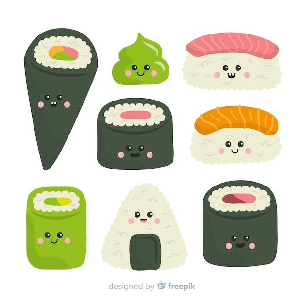 Bezpłatny wektor kawaii sushi collectio