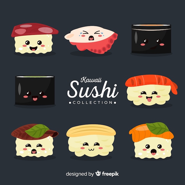 Bezpłatny wektor kawaii sushi collectio